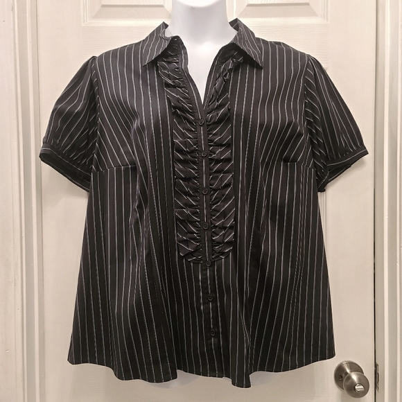 Lane Bryant Striped Ruffle-front Button-up Top - Picture 7 of 8